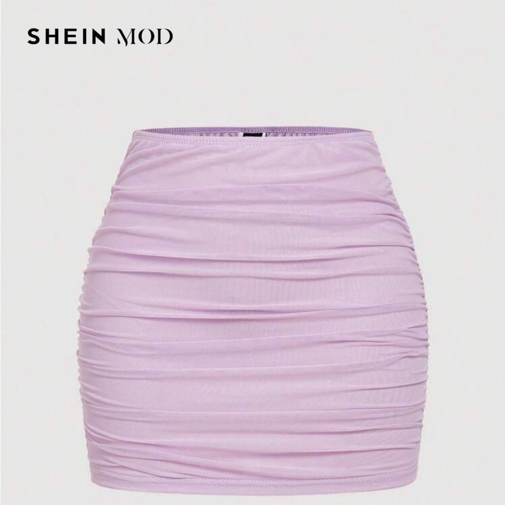 SHEIN Light Purple Ruched Pencil Skirt
